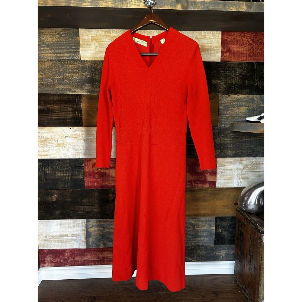 Gino Paoli Vintage Dress Mod Mid Century 60s 70s Knit Wool Deep Neck Mexi Dress